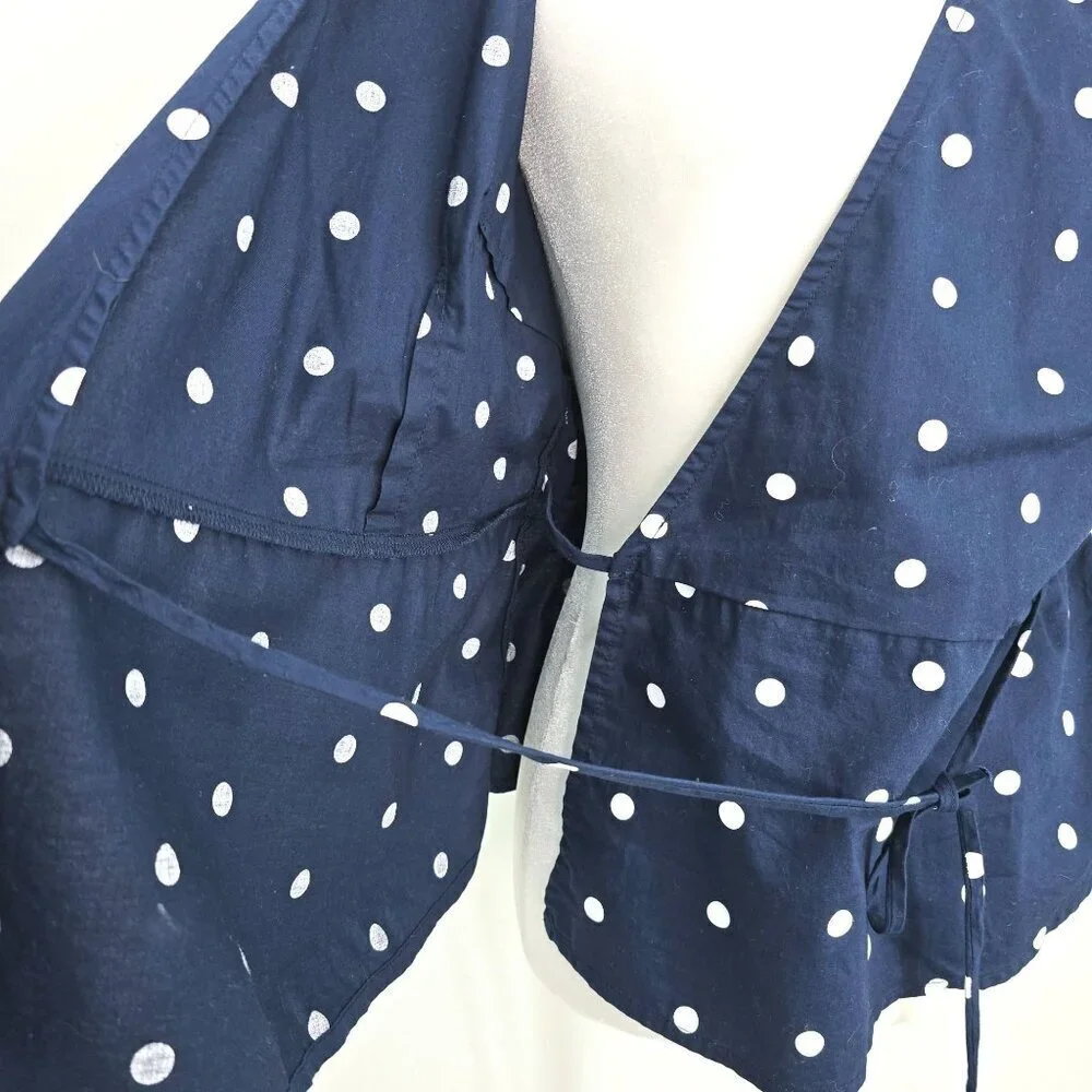 Old Navy Navy Blue White Polka Dot Puff Sleeve Wrap Top Women Size Large